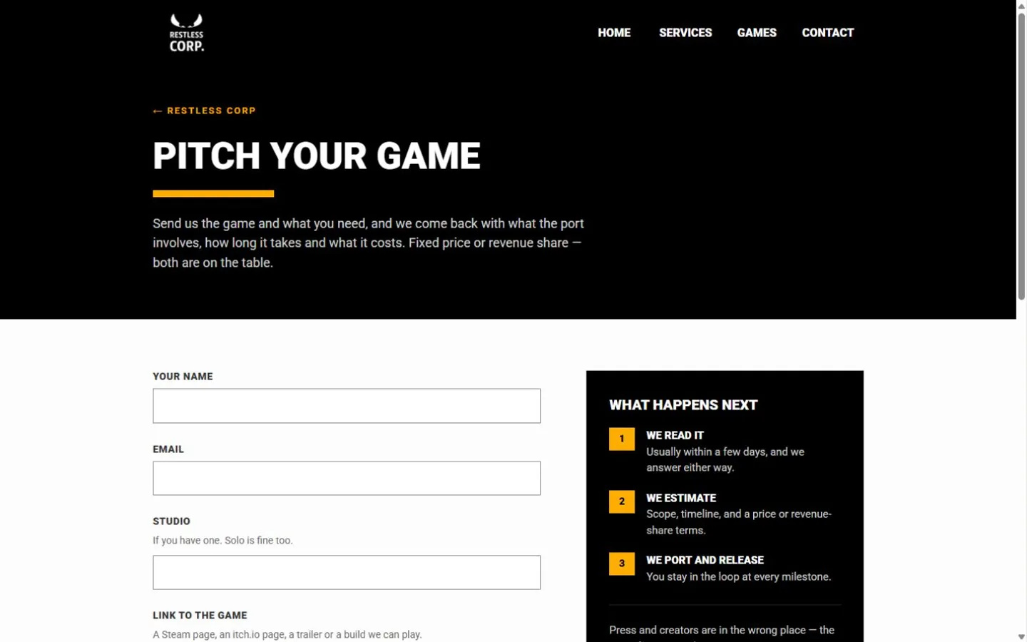 The developer pitch page.