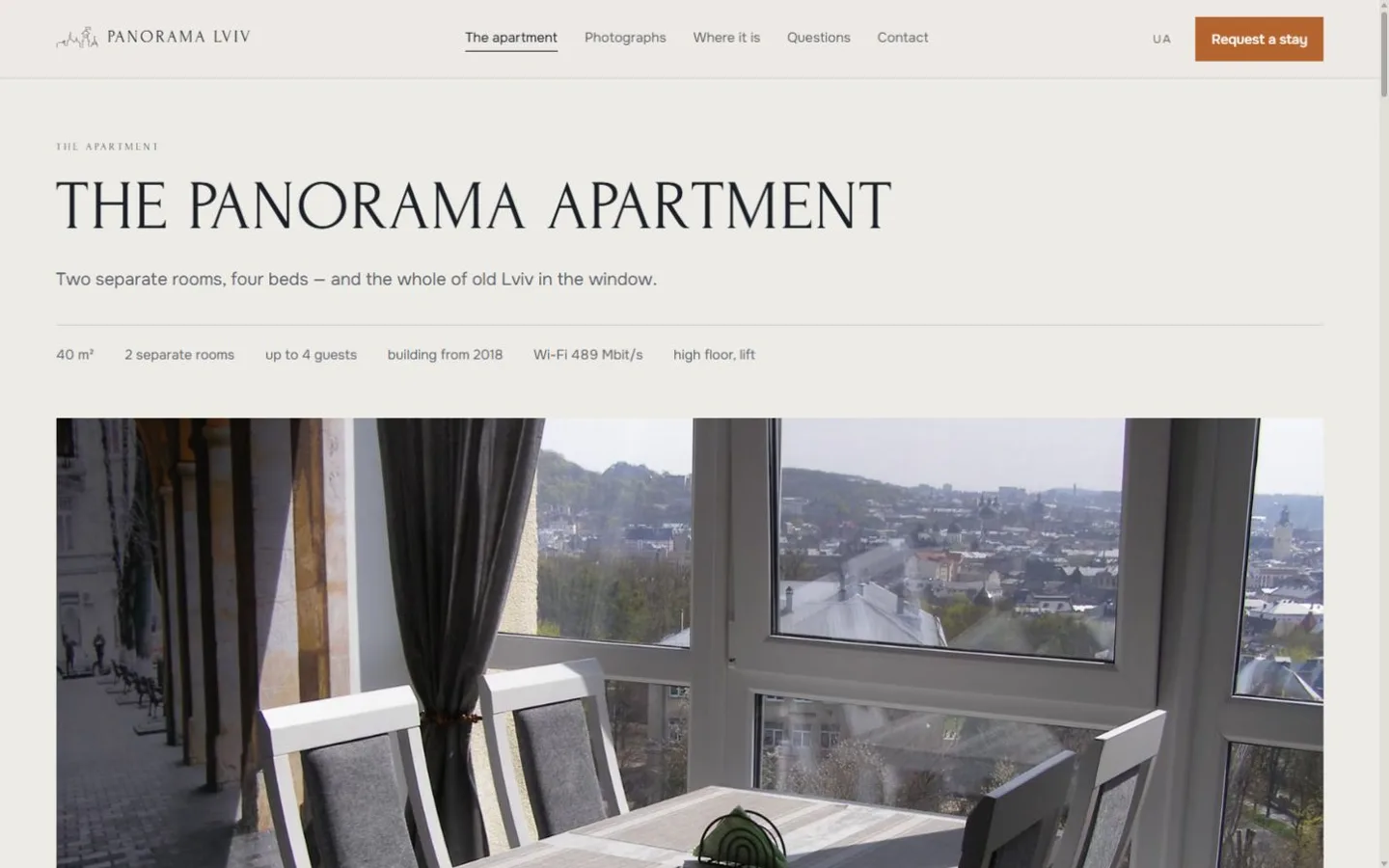 The apartment page with photos and layout information.